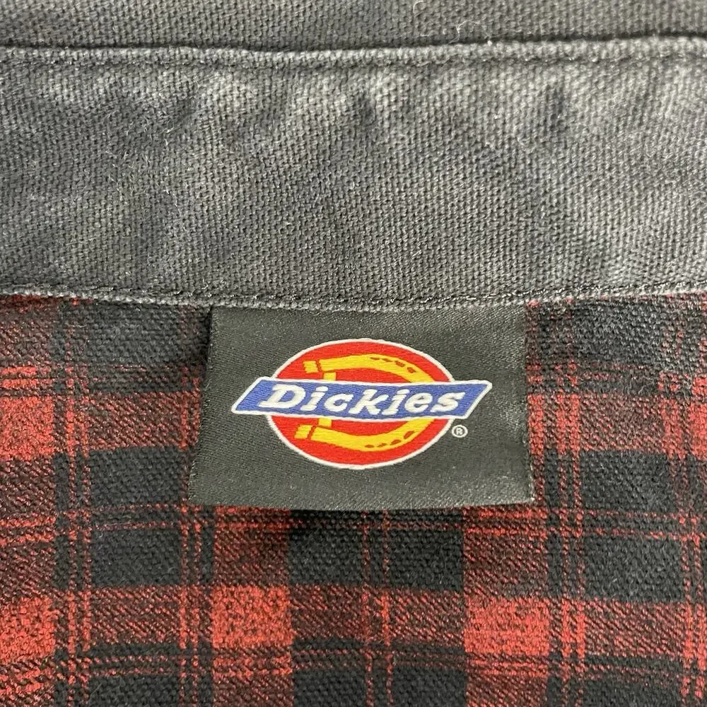 Dickies Flannel Lined Denim Jacket Mens XL Black Shacket Work Wear Utility VTG